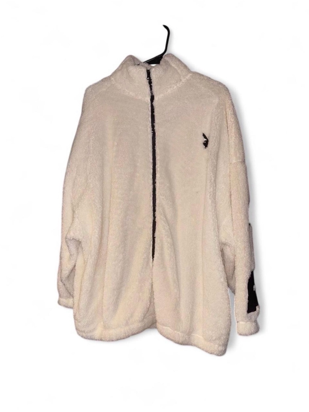 PacSun Ivory Plush Full-Zip Fleece Jacket with Black Trim